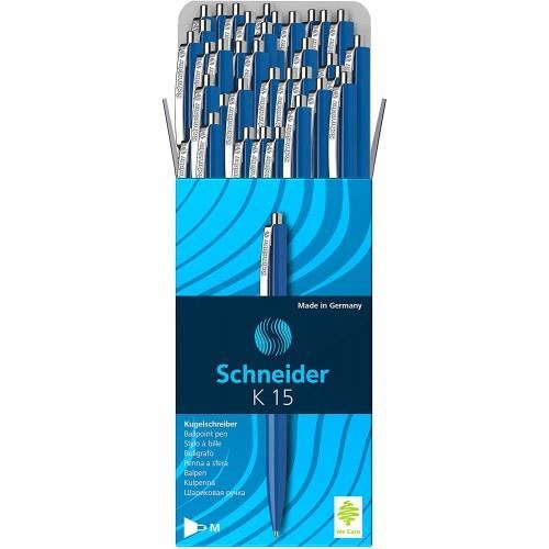 Pix cu mecanism Schneider K15, mina albastra, corp albastru, pachet 50 bucati