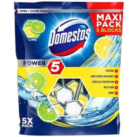 Odorizant toaleta Domestos Power 5, 5 x 55 gr, Lime