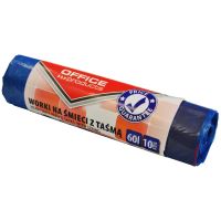Saci menajeri cu snur OFFICE Products Premium, 60 litri, rezistenti, LDHD, 10 buc/set, albastru