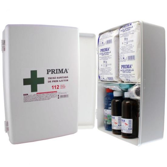 Trusa sanitara de prim ajutor nedetasabila, pentru fixare pe perete, avizata MS
