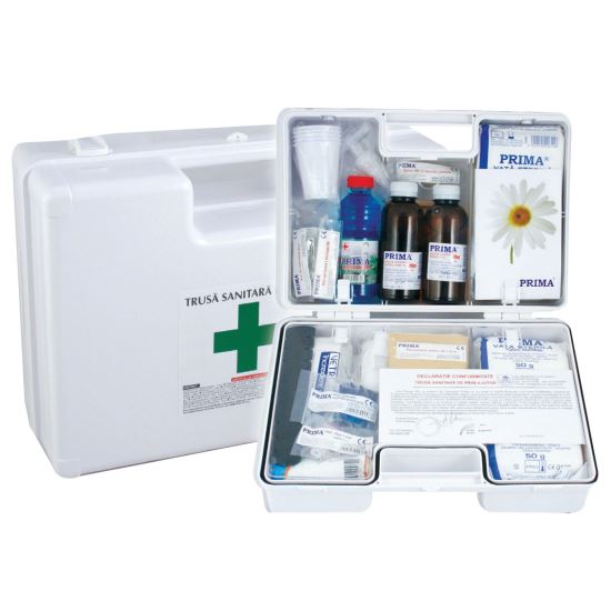 Trusa sanitara de prim ajutor detasabila, cu suport de perete, avizata MS