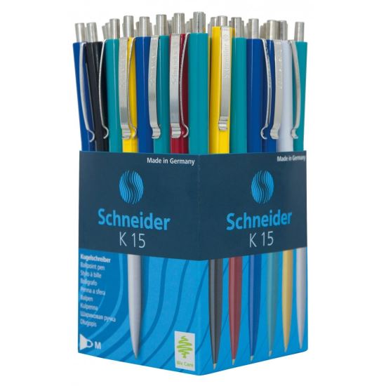 Pix cu mecanism Schneider K15, mina albastra, diverse culori, pachet 50 bucati