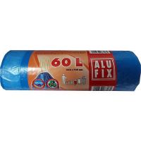 Saci menajeri cu snur ALUFIX, 60 litri, rezistenti, LDPE, 15 buc/set, albastru