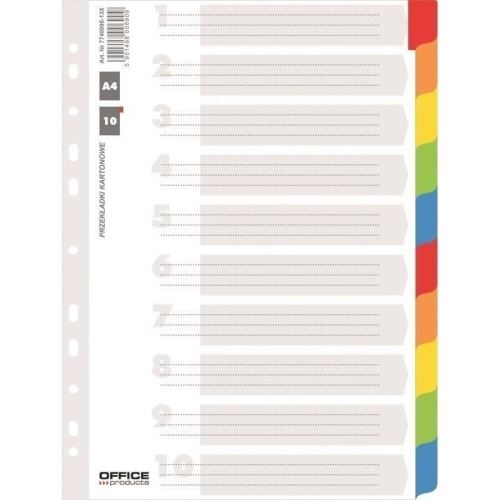 Separatoare A4 din carton OFFICE Products, 10+1 taste laminate color , hartie lucioasa 170gr