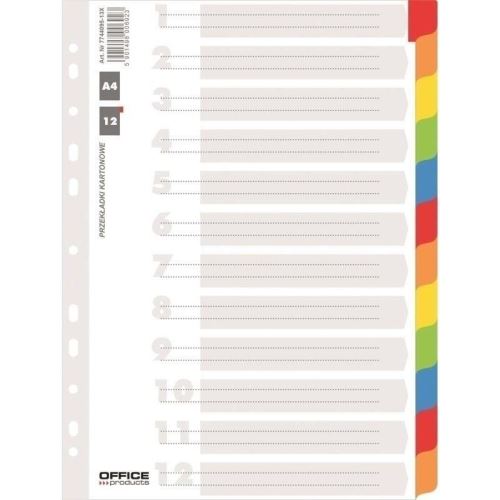 Separatoare A4 din carton OFFICE Products, 12+1 taste laminate color , hartie lucioasa 170gr