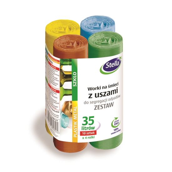 Saci menajeri Stella, set colecatare selectiva, 4 x 35 litri, rezistenti, LDPE, 4 culori, 4 x10 buc/set