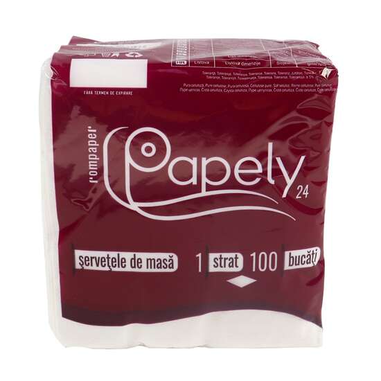 Servetele de masa Papely, celuloza alb, 1 strat, 24 x 24 cm, 100 buc/set