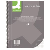 Caiet de birou Q-CONNECT spiralat A4, 80 file, cu 4 perforatii, hartie 70 g/mp, coperta cartonata, aritmetica