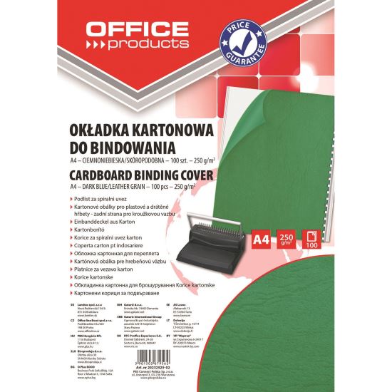 Coperta din carton OFFICE Products pentru indosariere, A4, 250 gr, 100 buc/set, verde