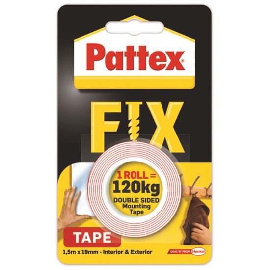 Banda dublu adeziva de montare PATTEX FIX, 19 mm x 1.5 m, sustine pana la 120 Kg