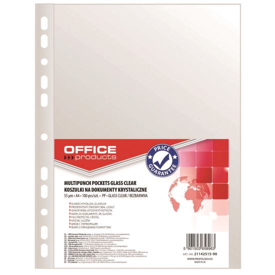 Folie protectie OFFICE Products, A4, cristal, 55 microni, 100 file/set