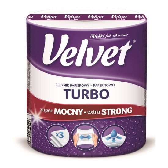 Prosoape de bucatarie VELVET Turbo Strong, 78 metri, 3 straturi, celuloza alb, 340 foi de dim 23 x 22,34 cm