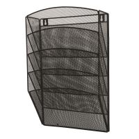 Organizator de perete Q-CONNECT MESH, 5 rafturi A4, din plasa metalica, 315 x 440 x 120 mm, negru