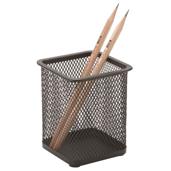 Suport Q-CONNECT MESH pentru instrumente de scris, patrat, din plasa metalica, 80 x 80 x 100 mm, negru