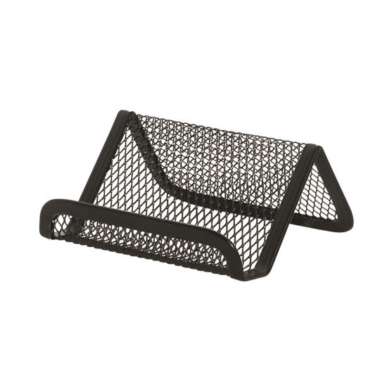 Suport Q-CONNECT MESH pentru carti de vizita, din plasa metalica, 95 x 75 x 45 mm, negru