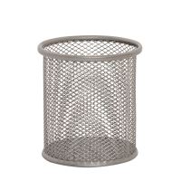 Suport Q-CONNECT MESH pentru instrumente de scris, rotund, din plasa metalica, 90 x 100 mm, argintiu