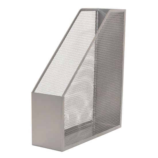 Suport Q-CONNECT MESH pentru reviste, vertical, din plasa metalica, 90 x 295 x 258 mm, argintiu