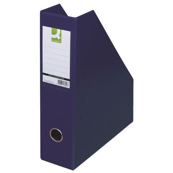 Suport vertical Q-CONNECT plastifiat PVC, pliabil, cotor 76 mm, cu inel, albastru inchis