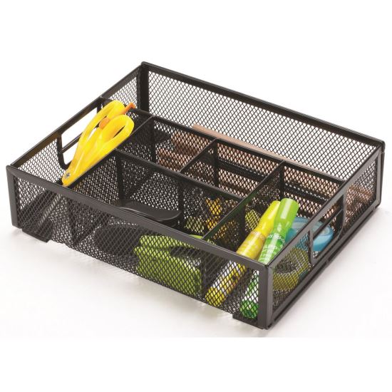 Organizator de birou Q-CONNECT MESH, 6 compartimente, tip tavita, din plasa metalica, 205 x 145 x 100 mm, negru