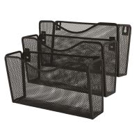 Organizator de perete Q-CONNECT MESH, 3 compartimente, din plasa metalica, 325 x 230 x 330mm, negru