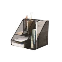 Organizator de birou Q-CONNECT MESH, 7 compartimente verticale si orizontale, din plasa metalica, 345 x 290 x 295 mm, negru