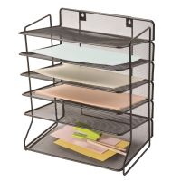 Organizator de birou sau perete Q-CONNECT MESH, 6 rafturi, din plasa metalica, 325 x 230 x 390 mm, negru