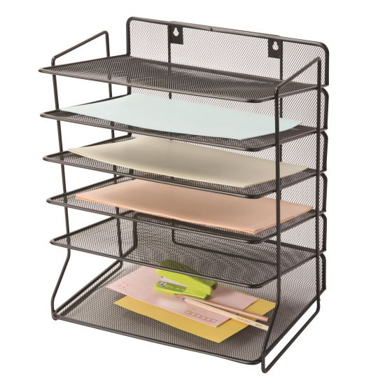 Organizator de birou sau perete Q-CONNECT MESH, 6 rafturi, din plasa metalica, 325 x 230 x 390 mm, negru
