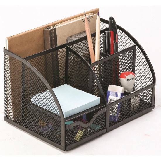 Organizator de birou Q-CONNECT MESH, 7 compartimente, din plasa metalica, 220 x 140 x 130 mm, negru