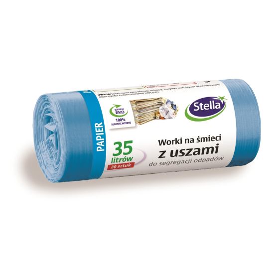 Saci menajeri colectare selectiva Stella, cu manere, 35 litri, rezistenti, 20 buc/set, albastru (deseuri hartie)