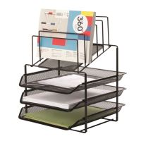 Set de 3 tavite culisabile Q-CONNECT MESH + suport cu 5 separatoare, din plasa metalica, 300x350x420 mm, negru