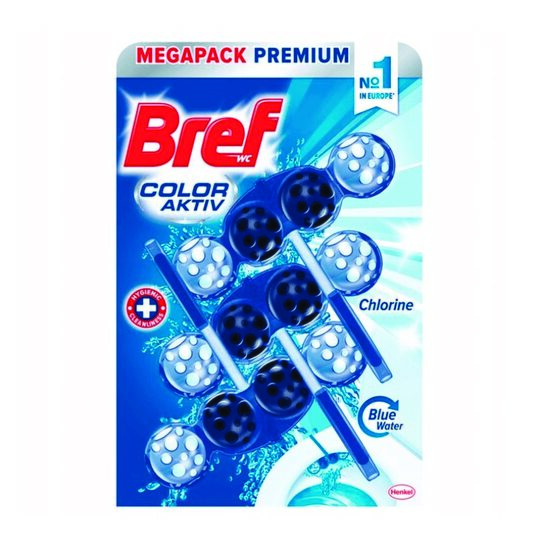 Odorizant toaleta Bref Wc Color Aktiv+, 3 x 4 bile, 3 x 50 gr, Chlorine