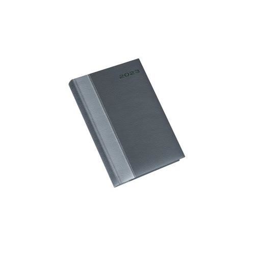 Agenda Herlitz Premium Deluxe 2023, format A5, datata, 352 file, coperta din piele sintetica, margini folio aurii, gri/verde