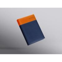 Agenda Herlitz Premium Deluxe 2023, format A5, datata, 352 file, coperta din piele sintetica, margini folio aurii, portocaliu/bleumarin