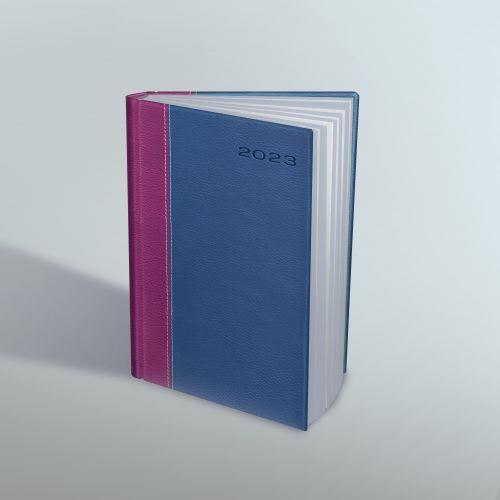 Agenda Herlitz Premium Deluxe 2023, format A5, datata, 352 file, coperta din piele sintetica, margini folio aurii, magenta/albastru