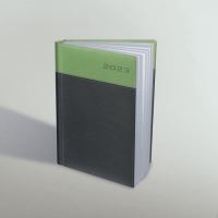 Agenda Herlitz Premium Deluxe 2023, format A5, datata, 352 file, coperta din piele sintetica, margini folio aurii, verde/gri