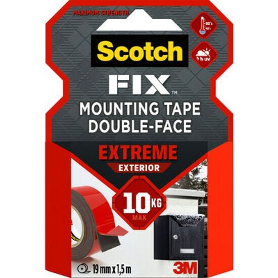 Banda dublu adeziva de montare Scotch® 3M Extrem Exterior, 19 mm x 1.5 m, sustine 1 Kg/15 cm, negru
