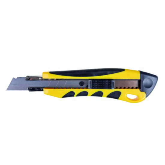 Cutter profesional OFFICE Products, lama de 18 mm, maner cauciucat, rezervor pt lame, galben/negru