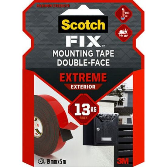 Banda dublu adeziva de montare Scotch® 3M Extrem Exterior, 19 mm x 5 m, sustine 1 Kg/15 cm, negru