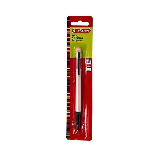 Stilou Herlitz New Basic, penita F, roz pastel, blister