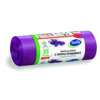 Saci menajeri cu manere Stella, 35 litri, parfum de lavanda, rezistenti, LDPE, 15 buc/set, mov