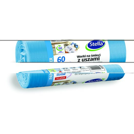 Saci menajeri colectare selectiva Stella, cu manere, 60 litri, rezistenti, 14 buc/set, albastru (deseuri hartie)