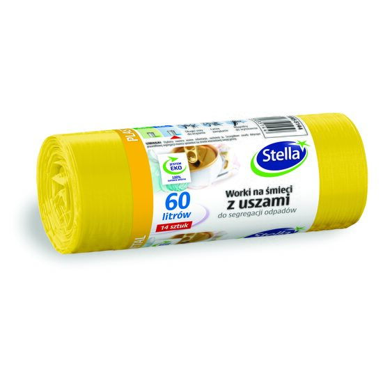 Saci menajeri colectare selectiva Stella, cu manere, 60 litri, rezistenti, 14 buc/set, galben (deseuri plastic)