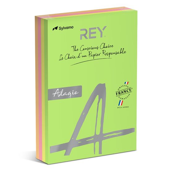 Hartie copiator color REY ADAGIO MIX FLUO A4, 80 g, 4 X 125 coli neon