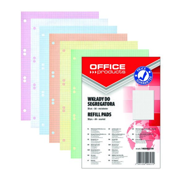 Rezerva caiet mecanic OFFICE Products, A4, aritmetica, 50 file, mix de culori