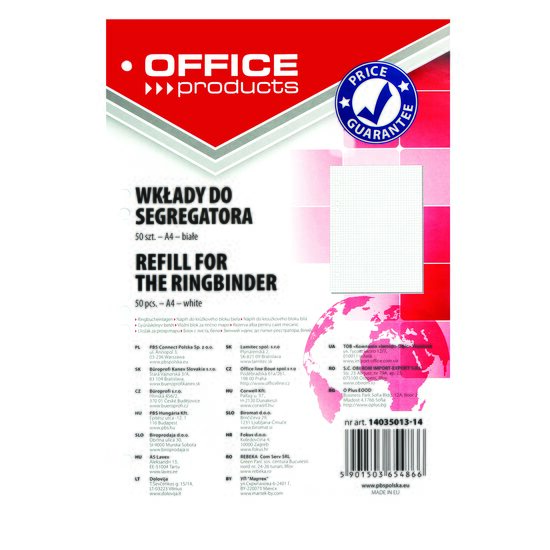 Rezerva caiet mecanic OFFICE Products, A4, aritmetica, 50 file, alb