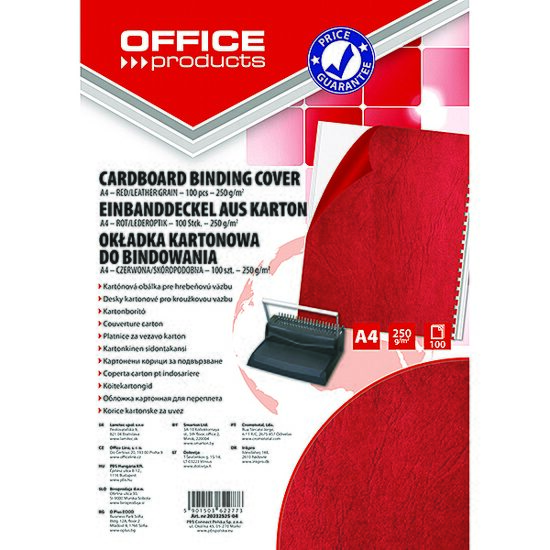 Coperta din carton OFFICE Products pentru indosariere, A4, 250 gr, 100 buc/set, rosu