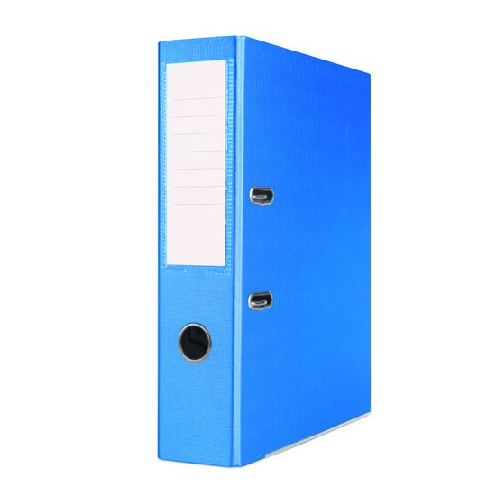 Biblioraft plastifiat Basic, 7.5 cm, colturi metalice, albastru