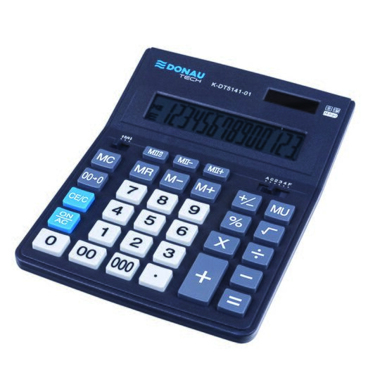 Calculator de birou DONAU TECH, solar, 14 cifre, afisaz inclinat, format mare, 201 x 155 x 35 mm, negru