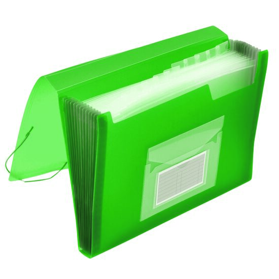 Mapa din plastic Q-CONNECT, cu 12 compartimente si elastic pe colturi, transparent, verde