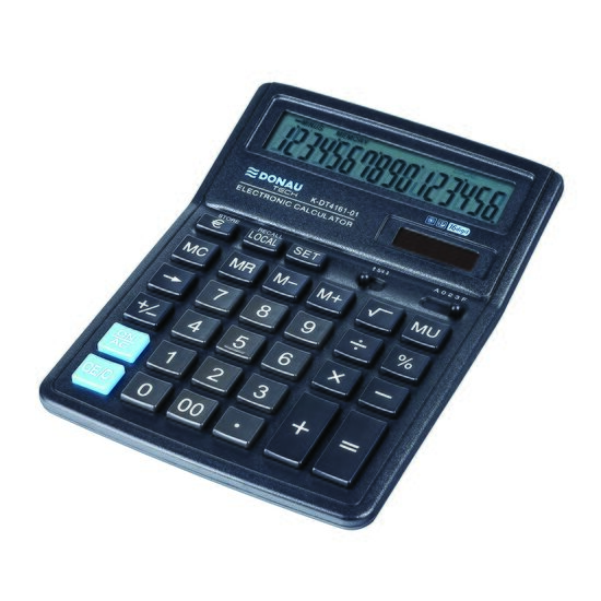 Calculator de birou DONAU TECH, solar, 16 cifre, afisaz inclinat, format mare, 190 x 143 x 40 mm, negru